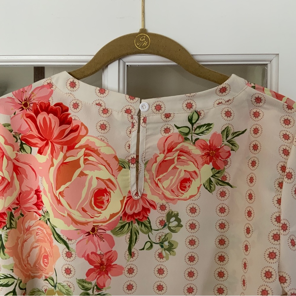 Floral Print Banded Neckline Long Bubble Sleeve Blouse Top NWT - Picture 10 of 12